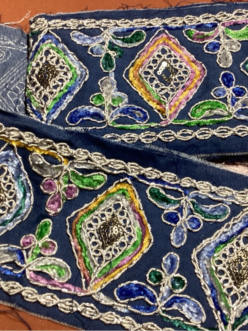 2.125 Yds Embroidered Denim Trim 4.5 "W